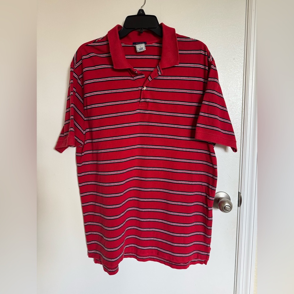 Old Navy Red and Black Striped Polo Shirt, L🦋